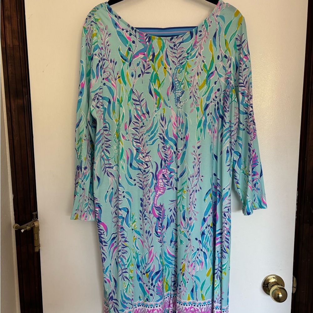 Lilly Pulitzer Ophelia Swing Dress Blue Oasis Tint Swim Shady Engineered Knit